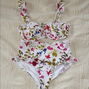 Lands' End Women’s  Bikini Set - White with Floral Print